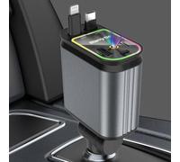 Cargador de Coche Retráctil 4 en 1 66W USB-C Mechero con LED Cargador de Coche con Cable i-Phone y Tipo C Compatible con iPhone, Samsung, Pixel, Tablet, 12V/24V