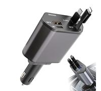 Cargador de Coche retráctil 4 en 1 de 66 W y 12/24 V, Adaptador USB-C para Encendedor de Cigarrillos con Cables para i-Phone y USB-C, Cargador USB de Carga rápida Compatible con Galaxy y Hua-wei