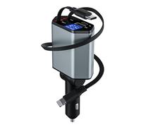 Cargador de coche retráctil [cargador rápido de 4 puertos para coche] 72 W encendedor USB C adaptador PD30W & QC3.0 cargador de coche, 65 cm cable doble cargador de coche, cargador de coche para
