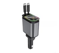 Cargador de coche retráctil rápido para vehículos de 12 V/24 V, soporte de 4 dispositivos, diseñado para un uso fácil y cómodo (negro gris)