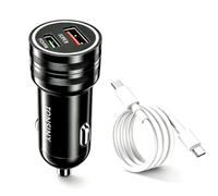 Cargador de coche Samsung + cable de 1 m con 2 puertos para encendedor de | Compatible con todos los teléfonos móviles, tabletas, relojes, Buds y otros dispositivos de carga rápida de hasta 25 W.