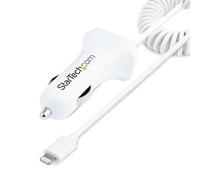 Cargador de coche StarTech.com con 2 puertos USB y cable Lightning rizado 1m
