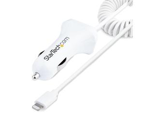 Cargador de coche StarTech.com con 2 puertos USB y cable Lightning rizado 1m