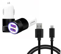 Cargador de coche Super Pack + cable compatible con Oppo F13 Pro+ 5G Cargador automático ultra potente y rápido 2 x USB 5 V/2,1 A + 1 A y 1 cable USB-C de 1 metro, transferencia de datos, color negro