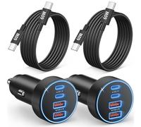 Cargador de coche súper rápido USB C de 90 W y 4 puertos para iPhone 18/18 | Paquete de 2 cargadores USB tipo C para encendedor de cigarrillos, adaptador de teléfono para coche, accesorios con cable USB