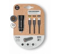 Cargador de Coche Tech One Tech TEC2810 2xUSB Cable 3 en 1 12W Smart Recognition