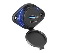 Cargador de coche tipo C - Tamaño 6,4 x 4,8 x 1,8 cm, entrada 12 V 24 V, doble salida USB, diseño impermeable | Adaptador de alimentación para vehículos Indicador luminoso azul de carga