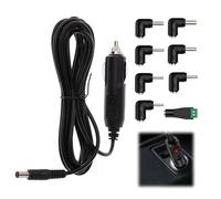 Cargador de Coche Universal 12V 2A - Cable de Alimentación DC 5,5 x 2,1 mm para Encendedor de Cigarrillos con 8 Conectores para DVD, GPS, Altavoces Bluetooth, Fabricante de Etiquetas y Cámaras