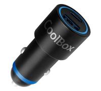 CoolBox Cargador Coche Carga Rápida 48W USB-C + USB-A con PD y QC3.0, 12V-24V con Selección Automática de Voltaje, Cargador Mechero Coche USB de Aluminio, Gadgets Coche. Negro