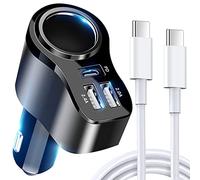 Cargador de coche USB C 4 en 1, adaptador de encendedor de cigarrillos multiUSB de 168 W, divisor de enchufe con 3 puertos USB, adaptador de cargador rápido de coche dual USB tipo C PD de 12 V/24 V