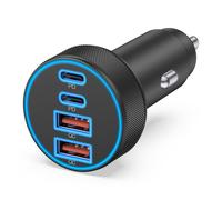 Cargador de coche USB C, adaptador de encendedor de cigarrillos de 4 puertos de 90 W súper rápido, 4 en 1 PD/QC Dual USB-C y USB-A cargador de coche para iPhone 16 15 14 13 12 iPad, MacBook Samsung