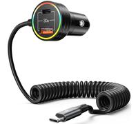 Cargador de coche USB C, cargador de coche súper rápido de 60 W PD y QC 3.0 con cable en espiral tipo C de 30 W, cargador de teléfono de coche para iPhone 15 Series/Samsung Galaxy S23-S21/iPhone