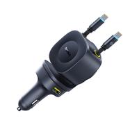 Cargador de coche USB-C USB-A con cables USB-C retráctiles de 60 W - Negro