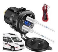 Cargador de coche USB, doble puerto de carga rápida, adaptador de pantalla de voltaje Qc3.0, salida USB universal de 12 V/24 V, cargadores compactos perfectos para camiones, SUV, coche, 60 cm oscuro