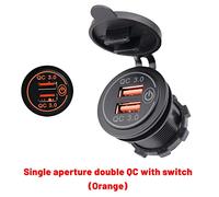 Cargador de coche USB dual 3.0 de carga rápida de 12 V 36 W con interruptor para barco, motocicleta, camión, sedán, color naranja