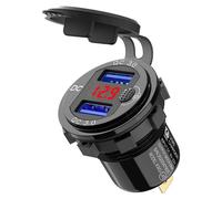 Cargador de coche USB dual de 12 V con carga rápida 3.0, toma de aluminio con botón de interruptor y voltímetro digital rojo, resistente al agua.