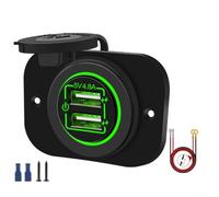 Cargador de coche USB dual de 12 V y 10 A, resistente al agua, con toma de corriente de 5 V 4 y 8 A e interruptor de encendido para una carga segura del dispositivo (verde)
