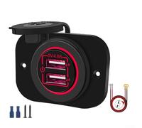 Cargador de coche USB dual impermeable de 12 V 24 V con salida de 5 V 4.8 A e interruptor de encendido/apagado para barcos, motocicletas, ATV, UTV (rojo)