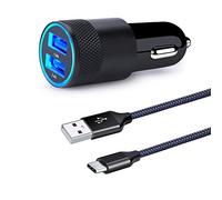 Cargador de coche USB tipo C, HUHUTA de doble puerto con cable de carga USB C de 1,8 m para Galaxy S8 Plus, Macbook, LG G6 V20 G5, ZTE Axon 7, Google Pixel, Nexus 6P 5X, Nintendo Switch