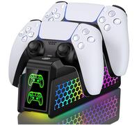 Cargador de controlador de PS5 con luz LED RGB para controlador PS5 Dualsense, base de carga rápida PS5 para controlador de PS5 Edge, accesorios para Playstation 5 PS5, soporte para controlador PS5,