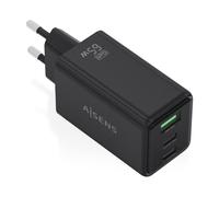 Cargador de pared gan aisens asch-65w3p073-bk/ 2xusb tipo-c/ 1xusb/ 65w/ negro