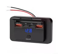 Cargador de enchufe USB de 4 puertos impermeable de 12 V con doble para QC3.0 de 18 W y USB-C dual PD de 36 W para caravanas, camiones, barcos, autobuses (A)