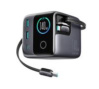 Cargador de escritorio de 5 puertos con 2 cables retráctiles GaN 140W - Gris