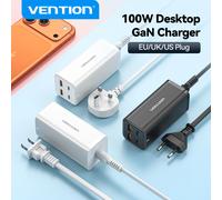 Cargador de escritorio Vention de 100W, adaptador de carga rápida PD GaN para portátiles, compatible con iPhone 16, 15, 14 Pro Max, Xiaomi, Samsung, Macbook y teléfonos. EU Plug White