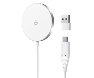 Cargador de inducción rápido Compatible con MagSafe, 15 W magnético inalámbrico Cargador para iPhone 15/14/13/12 Series y AirPods, Color Blanco
