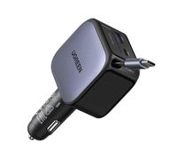 Cargador de Mechero Ugreen 60W con Cable Retráctil USB-C y USB-A Gris
