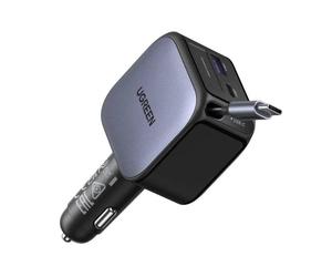 Cargador de Mechero Ugreen 60W con Cable Retráctil USB-C y USB-A Gris