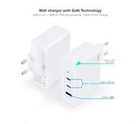 Cargador de Pared 100W GAN 2xUSB-C/PD y USB-A/QC, Carga rápida para Dispositivos móviles y laptops.