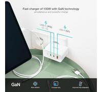 Cargador de Pared 100W GAN con 2 Puertos USB-C y 1 USB-A, Carga rápida para Dispositivos móviles y Accesorios electrónicos.