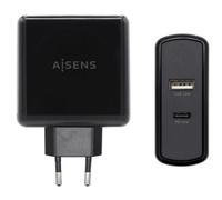 Cargador de Pared Aisens ASCH-2PD45A-BK/ 1xUSB Tipo-C/ 1x USB/ 57W
