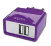 CARGADOR DE PARED APPROX 2USB 2.1A PURPURA