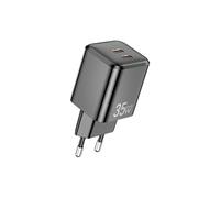 Cargador de pared AWEI GaN Power Delivery de 35 W con 2 puertos USB-C, color negro.