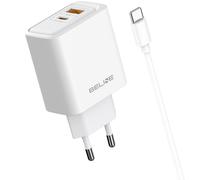 Cargador de pared Beline de 45 W GaN USB-A/USB-C + cable USB-C/USB-C BLN2CW45C Blanco