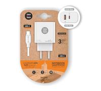 Tech One Tech Cargador de pared con cable USB-C TEC2273 GaN 65W PD USB-C/USB-A 1,2 m
