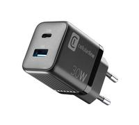 Cargador de pared Cellularline Multipower Micro GaN con suministro de energía USB-C y USB-A de 30 W (negro)