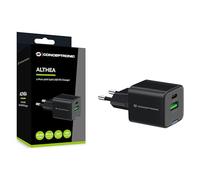 CARGADOR DE PARED CONCEPTRONIC USB-C x1 USB-Ax1 QUICKCHARGE 3.0 GaN PPS 20W COLOR NEGRO