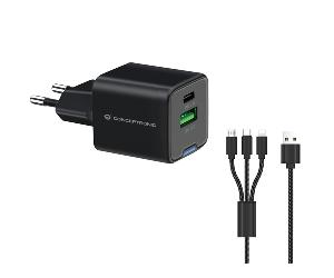 CARGADOR DE PARED CONCEPTRONIC USB-C x1 USB-Ax1 QUICKCHARGE 3.0 GaN PPS 33W INCLUYE CABLE 3-1 NEGRO