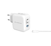 cargador de pared conceptronic usb-c x2 usb-ax1 quickcharge 3.0 pps 67w incluye cable color blanco