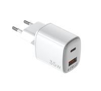 Cargador de Pared GAN 45W con 2 Puertos USB-C | Carga Rápida para Smartphones, Tablets y Portátiles | Compacto | Blanco