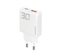 Cargador de pared GaN A30EUL de 30 W con puertos USB-A y USB-C - Blanco