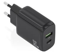 Aisens cargador gan 30w, 1xusb-c pd3.0 qc4.0, 1xusb-a qc3.0, negro