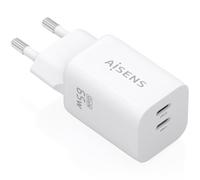 Aisens cargador gan 65w, 2xusb-c pd3.0 qc4.0, blanco