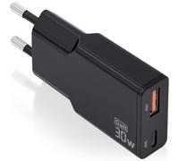 AISENS Cargador GAN Ultra Delgado 30 W, 1 x USB-C PD3.0 QC4.0, 1 x USB-A QC3.0, Negro