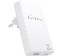 Cargador de Pared GaN Aisens ASCH-65W2P076-W/ 1xUSB Tipo-C/ 1xUSB/ 65W/ Blanco