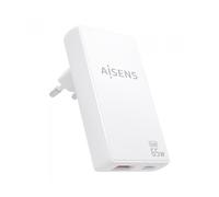 Cargador de pared gan aisens asch-65w2p076-w/ 1xusb tipo-c/ 1xusb/ 65w/ blanco