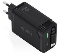 Cargador de Pared GaN Aisens ASCH-65W3P071-BK/ 1xUSB Tipo-C/ 1xUSB/ 65W/ Negro